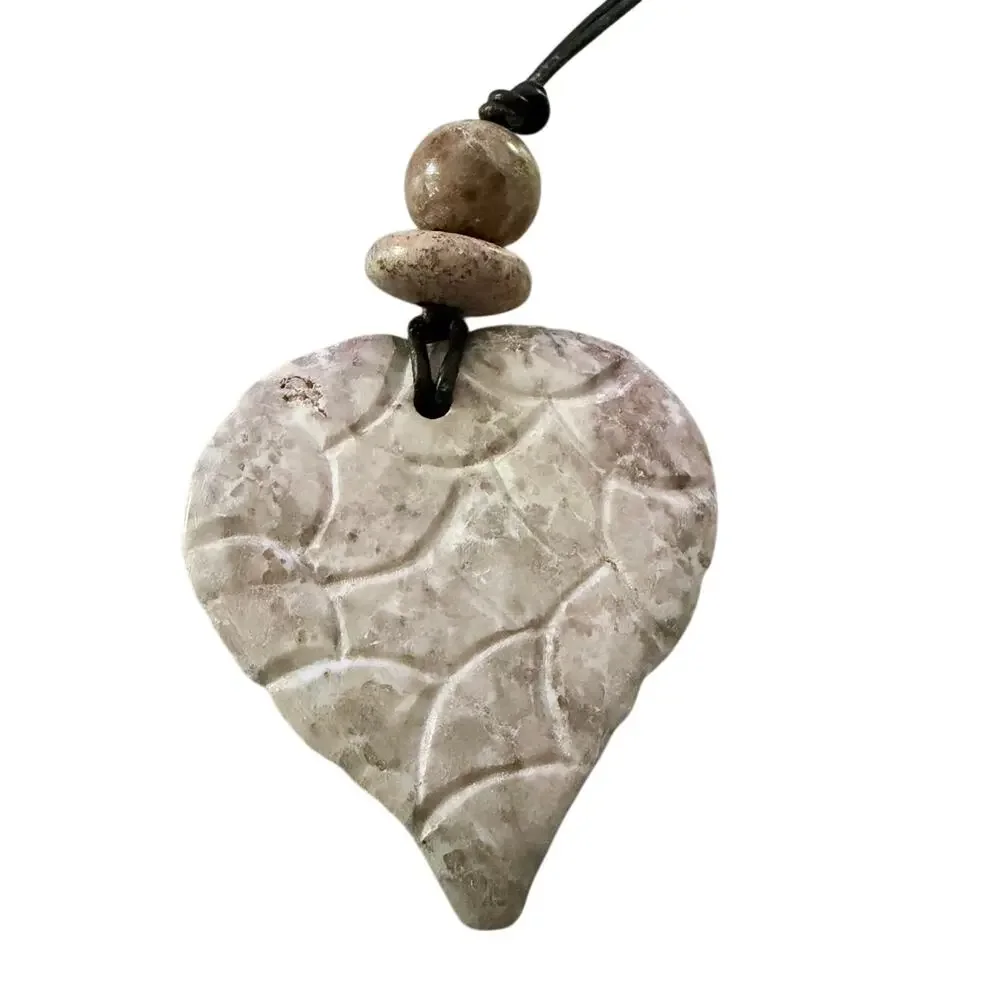 Travertine Heart Stone on Leather Pendant